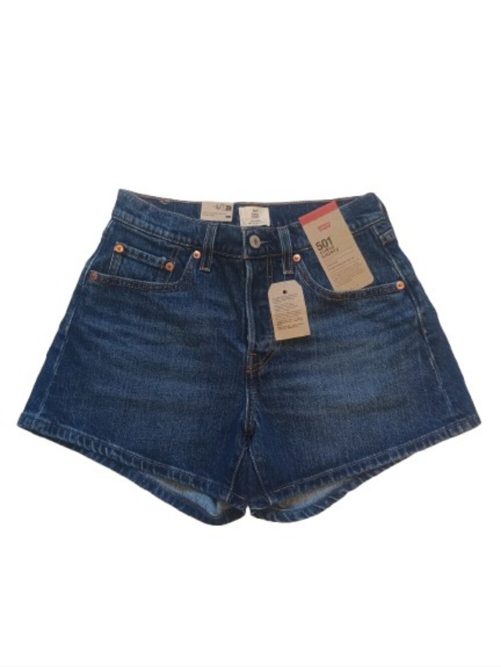 NWT Levis 501 Curves Blue Denim Shorts Fly Buttons Size: 27
